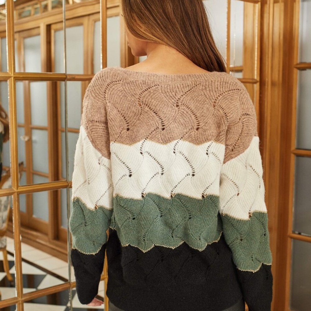 camel black v neck color block fall sweater - Picture 4 of 5